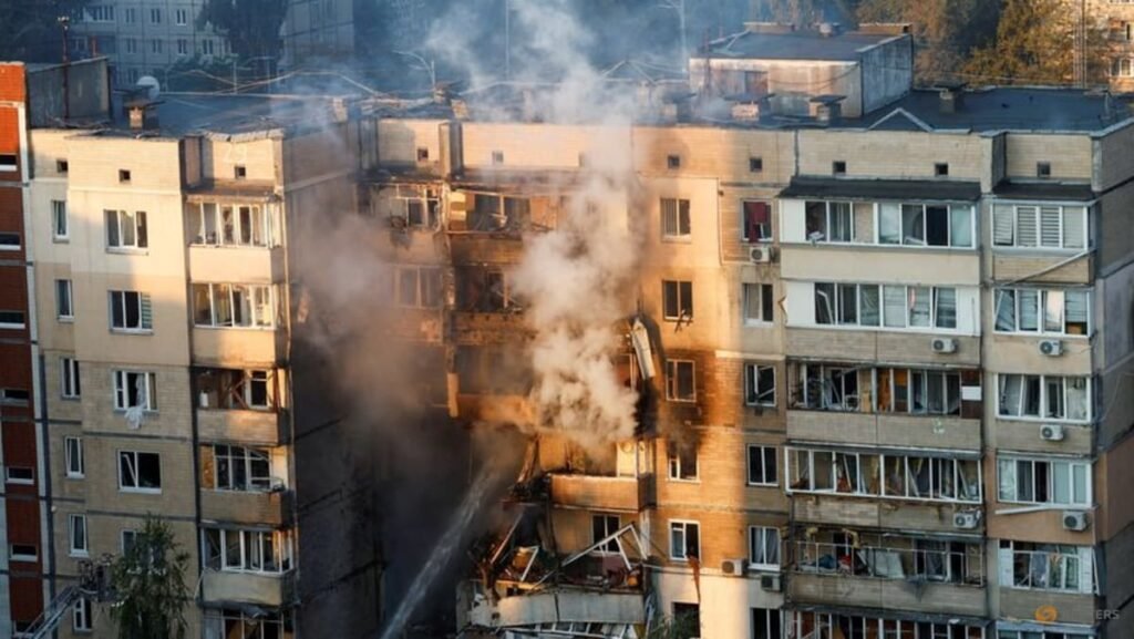 Russia’s largest air attack on Ukraine sets fire to main government building